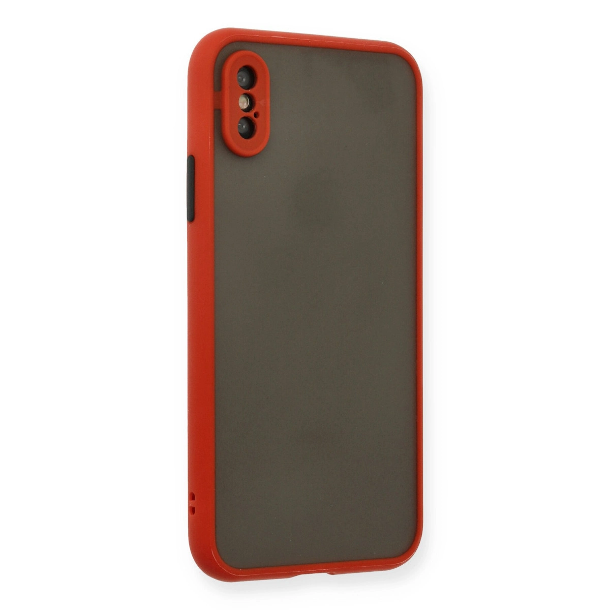 Koyu arka ve kamera kesimli kırmızı telefon kılıfı.