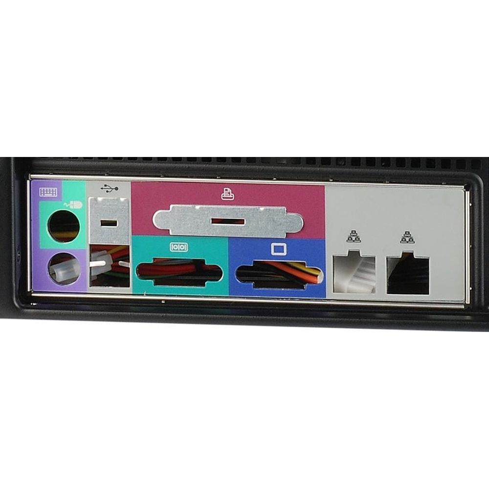 Retro del computer con varie porte come USB, Ethernet e connessioni audio.