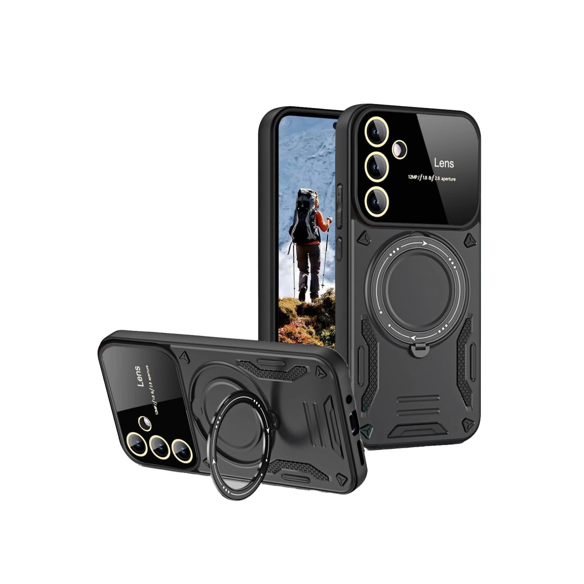 NEWFACE Samsung Galaxy S24 FE Uyumlu Joy Lens Standlı Kapak Telefon Kılıfı Siyah