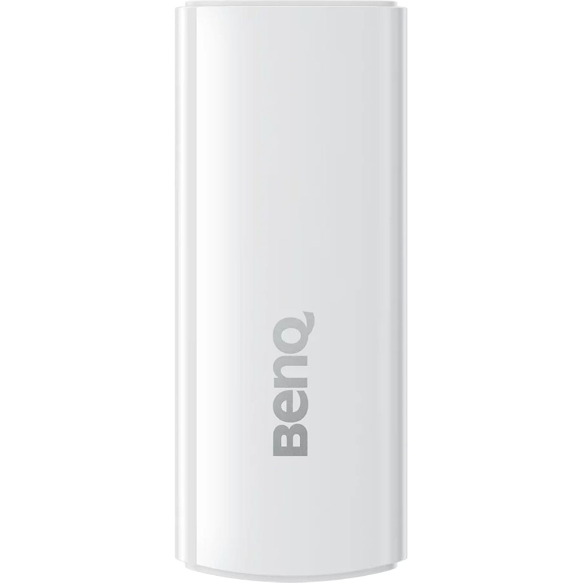 Un oggetto cilindrico bianco con il logo BenQ grigio.