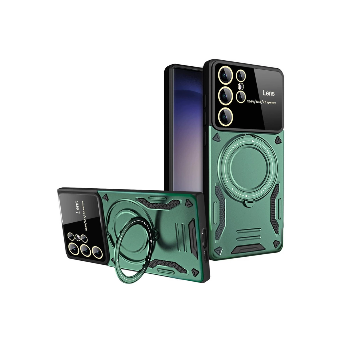 NEWFACE Samsung Galaxy S25 Ultra Uyumlu Joy Lens Standlı Kapak Telefon Kılıfı Koyu Yeşil