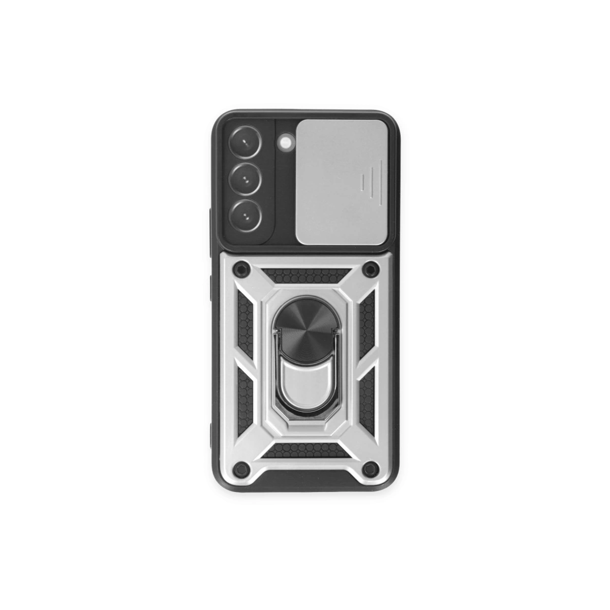 NEWFACE Samsung Galaxy S24 Uyumlu Pars Lens Yüzüklü Silikon Telefon Kılıfı Gümüş