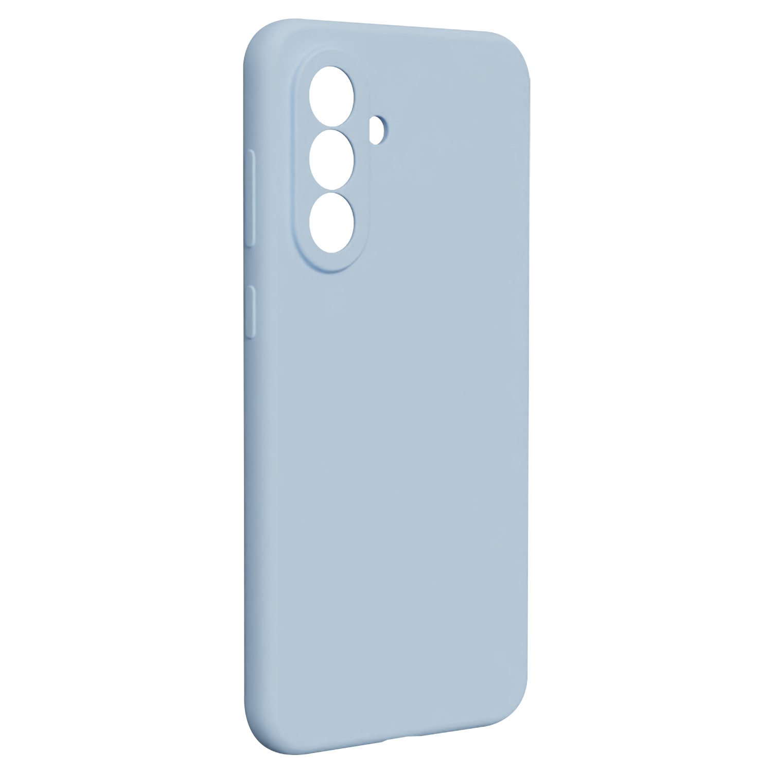 Jasnoniebieskie etui na telefon z trzema wycięciami na aparat.