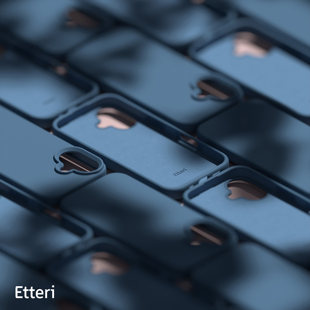 Sfondo pieno di custodie per telefoni blu con dettaglio oro rosa.