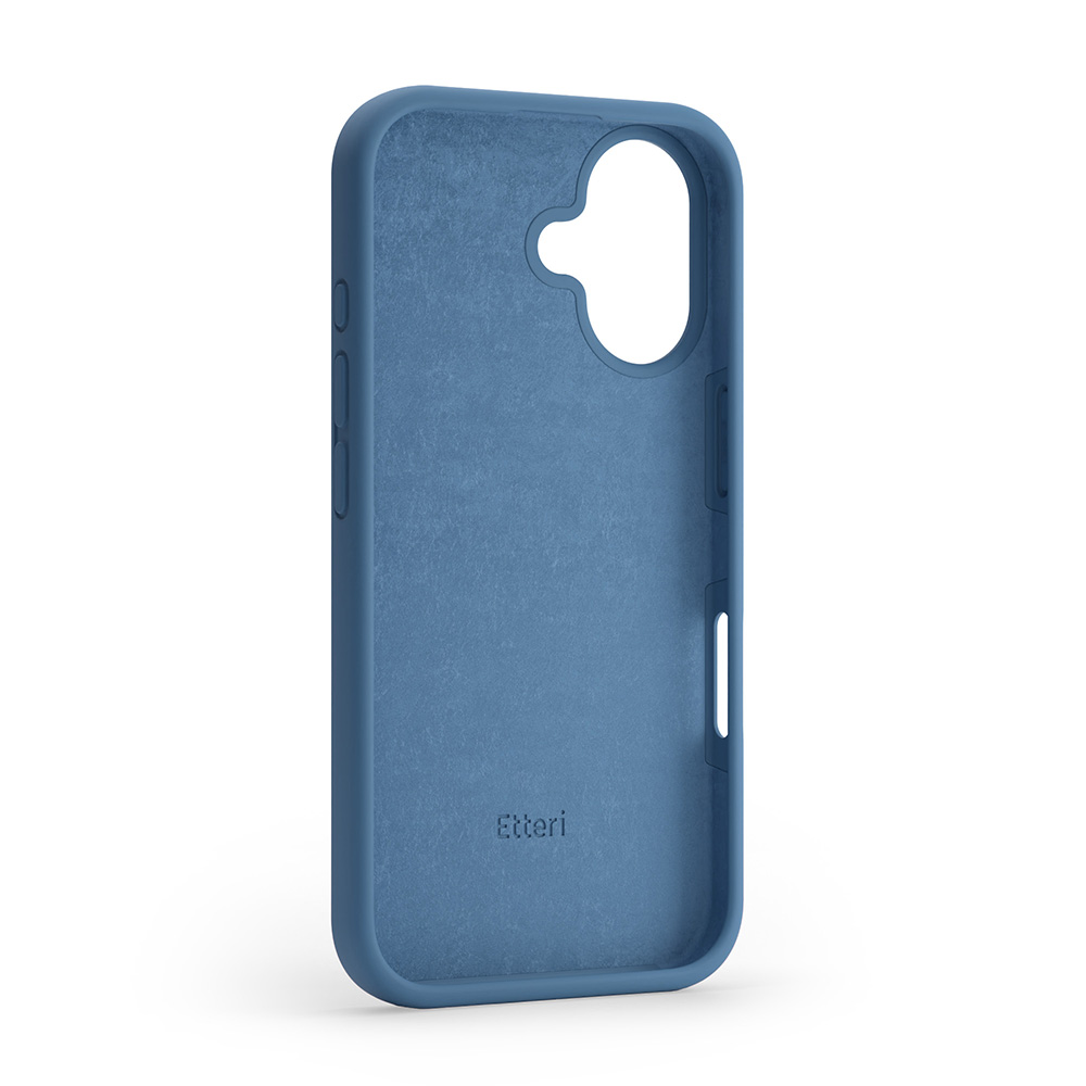 Custodia blu per telefono con ritaglio fotocamera e logo Etteri.