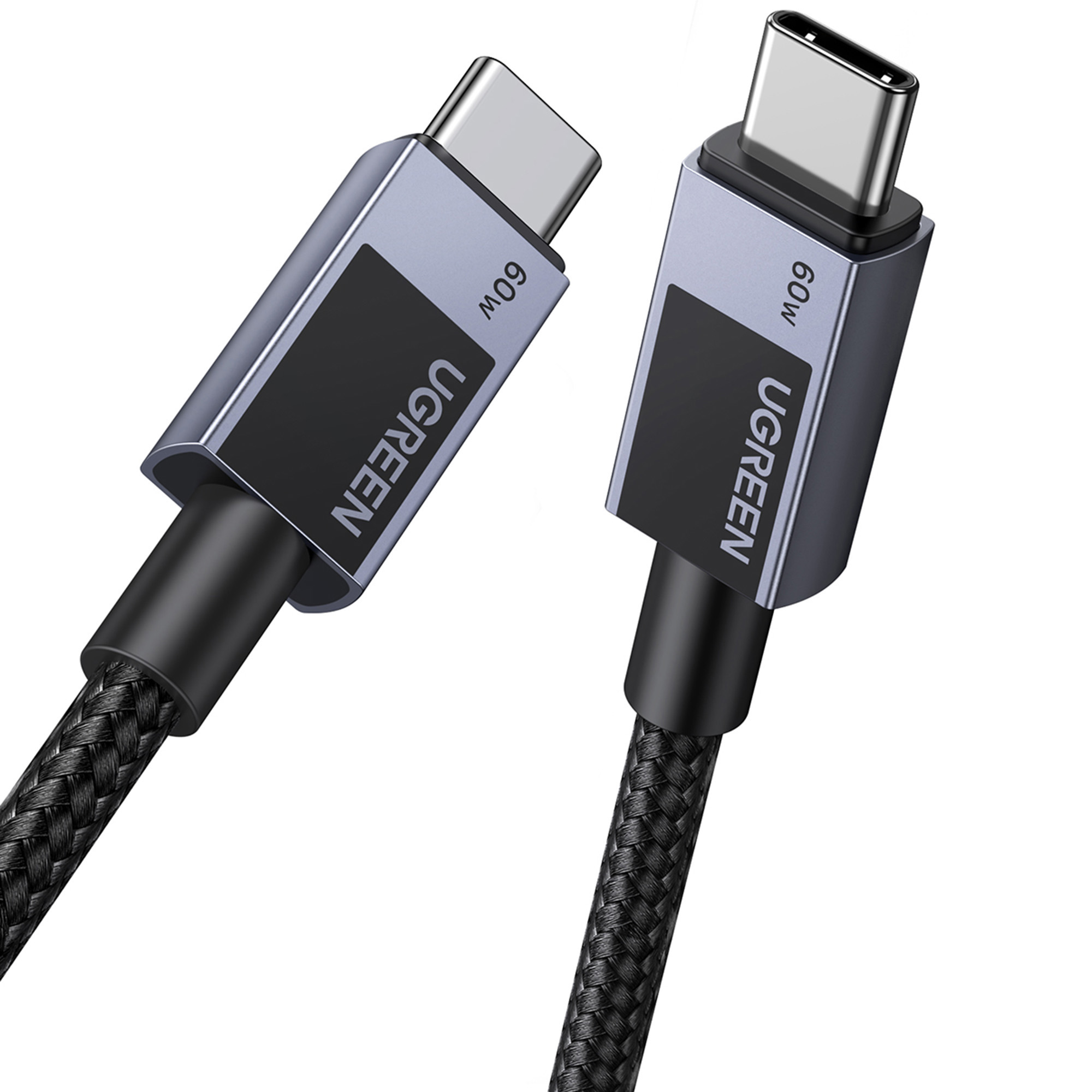Dwa szare kable USB-C z oznaczeniem 60W na białym tle.