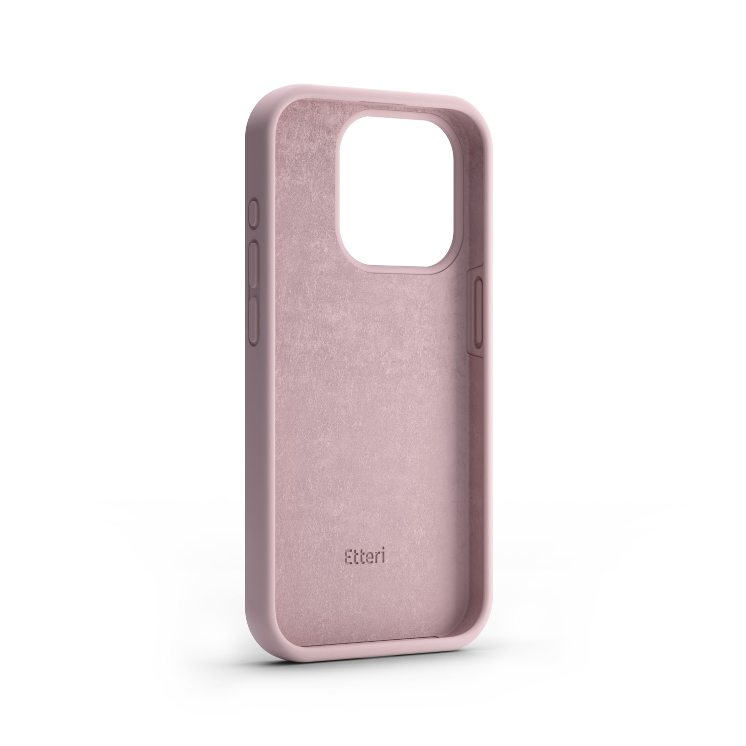 Una custodia per telefono rosa con ritaglio per la fotocamera.