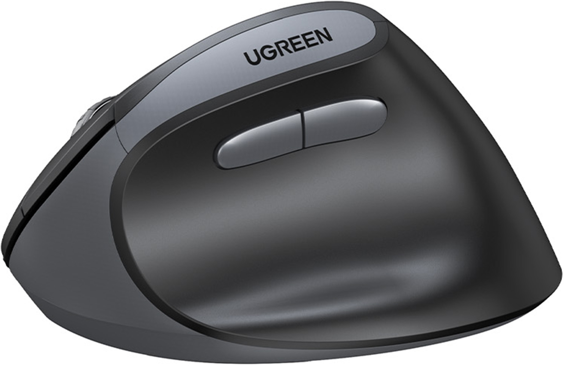 Mouse verticale ergonomico nero con logo UGREEN e due pulsanti laterali.