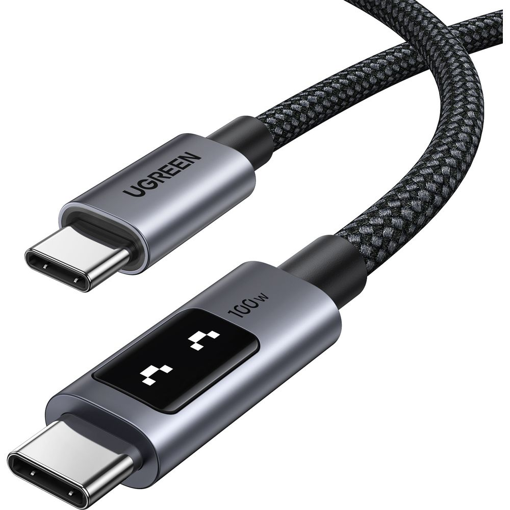 Kabel ładujący UGREEN USB-C z cyfrowym wyświetlaczem mocy 100W.