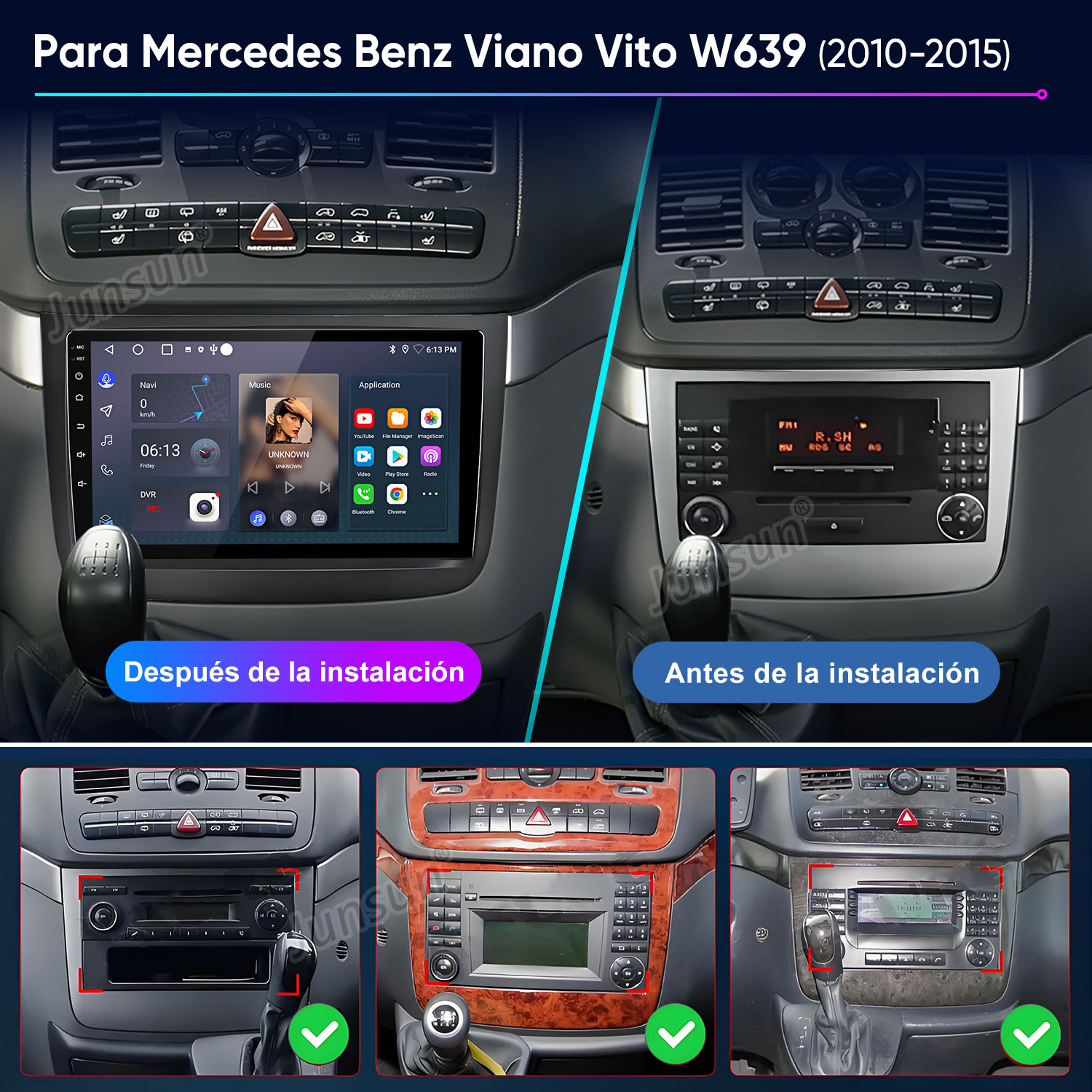 Comparación de salpicaderos Mercedes Vito W639 antes y después.