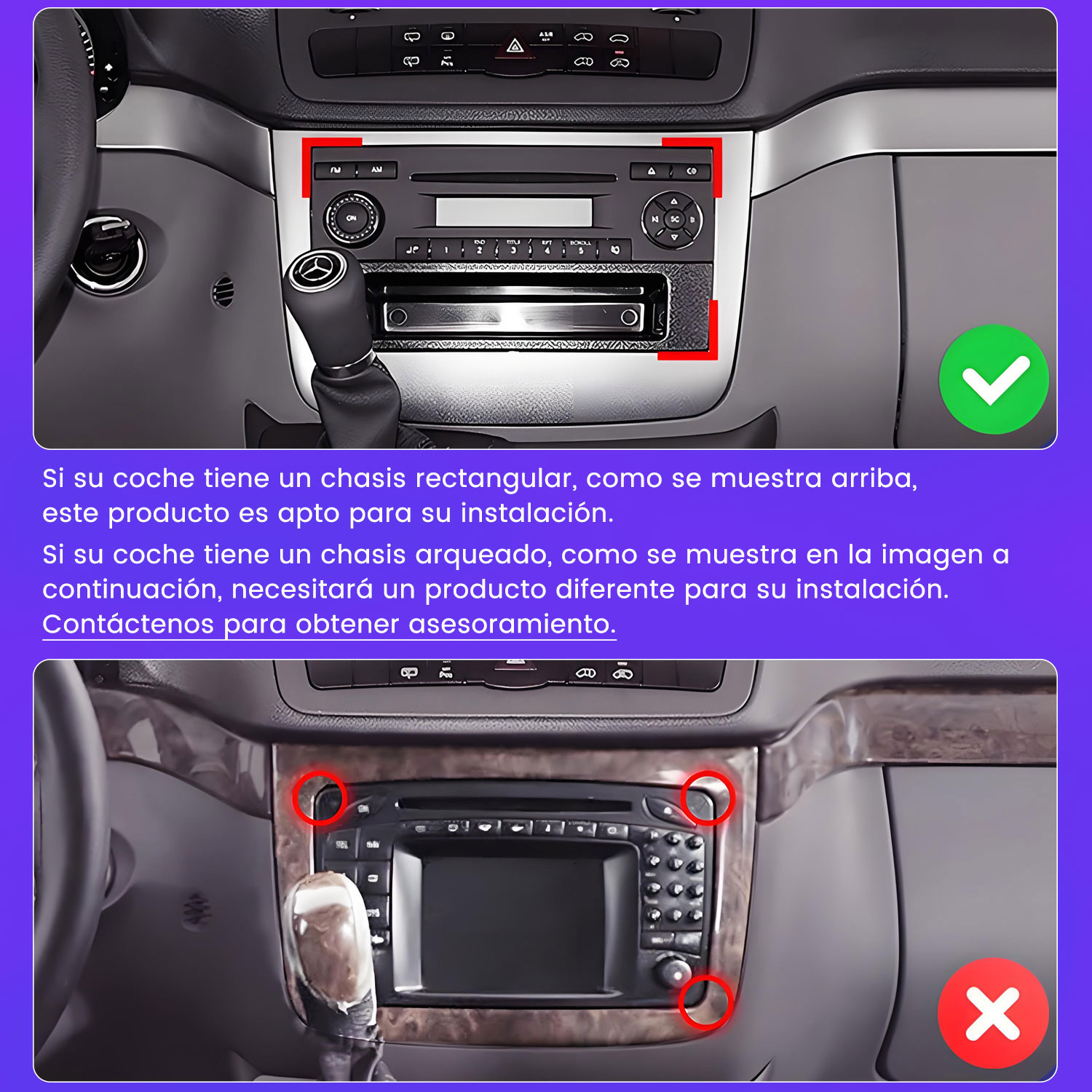 Se muestra un salpicadero de coche con una apertura de radio rectangular.