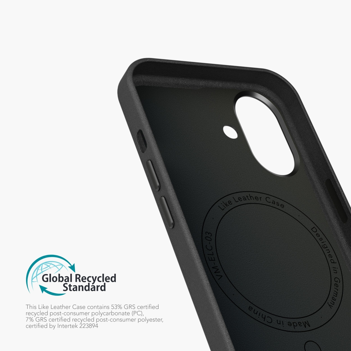 Schwarze Handyhülle aus recyceltem Material, mit Logo.