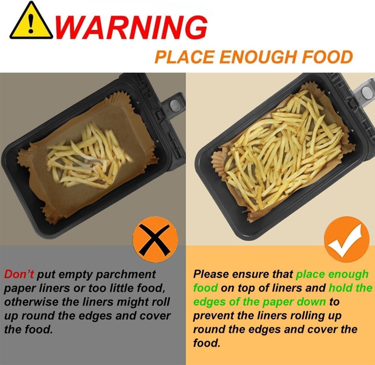 Warnung: Zu wenig Essen lässt Papier falten. Genug Essen hält sie unten.