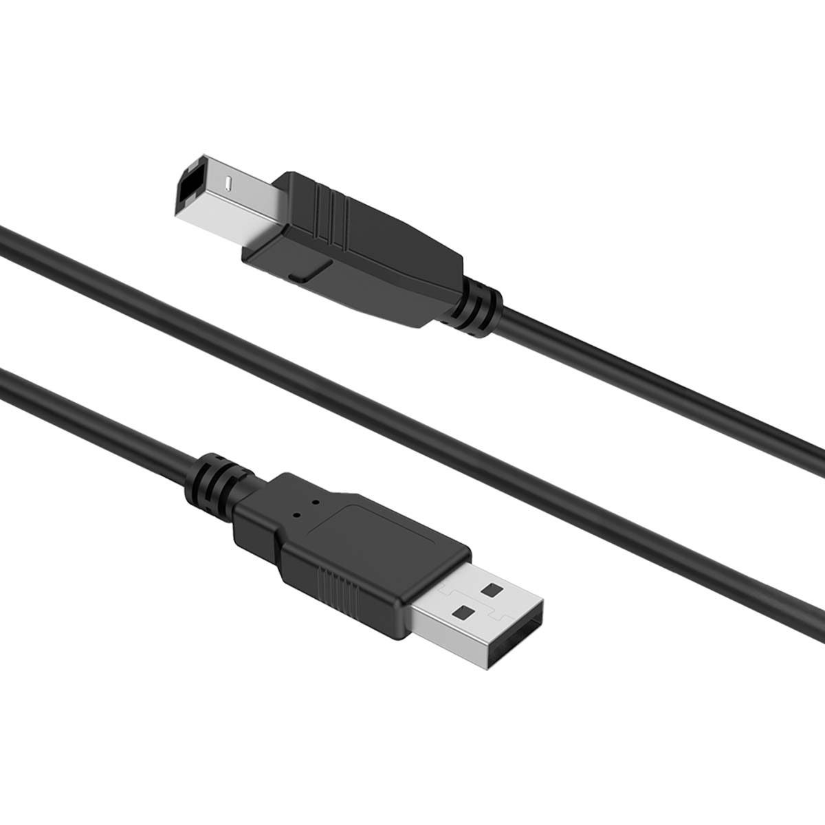 Ein schwarzes USB-Kabel mit Typ-A- und Typ-B-Steckern.