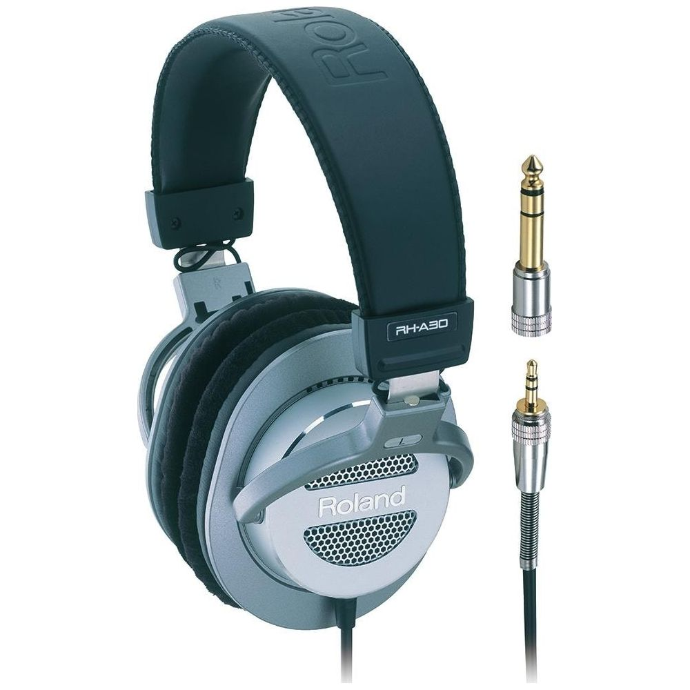 Cuffie Roland grigie con cuscinetti neri e cavi.