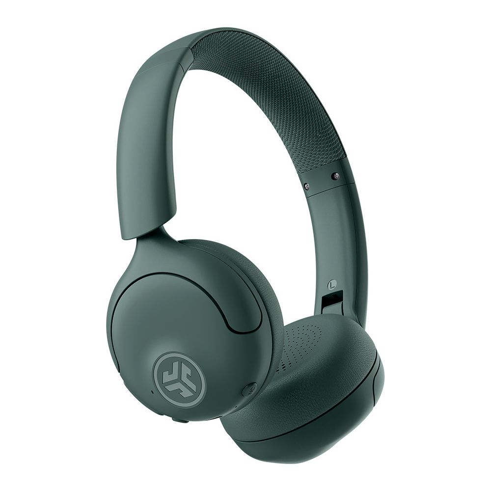 Un casque sans fil vert avec arceau et écouteurs rembourrés.