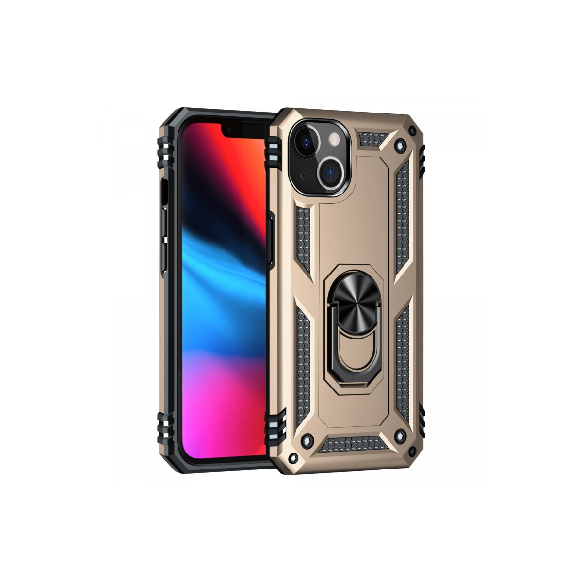 NEWFACE iPhone 13 Uyumlu Sofya Yüzüklü Silikon Kapak Telefon Kılıfı Gold