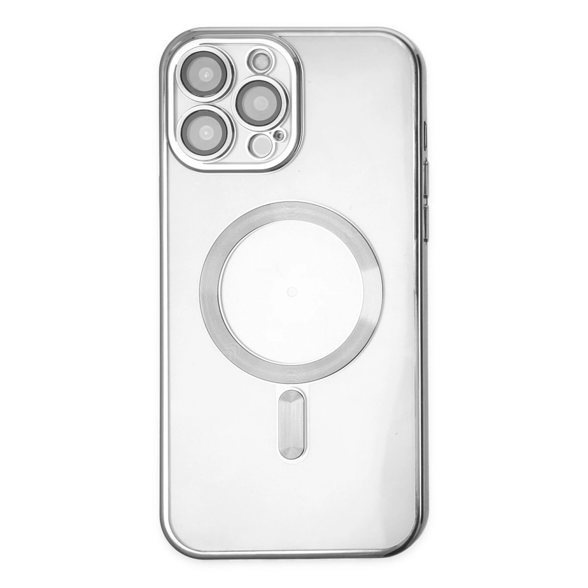 Dört kamera lensli ve manyetik halkalı şeffaf telefon kılıfı.