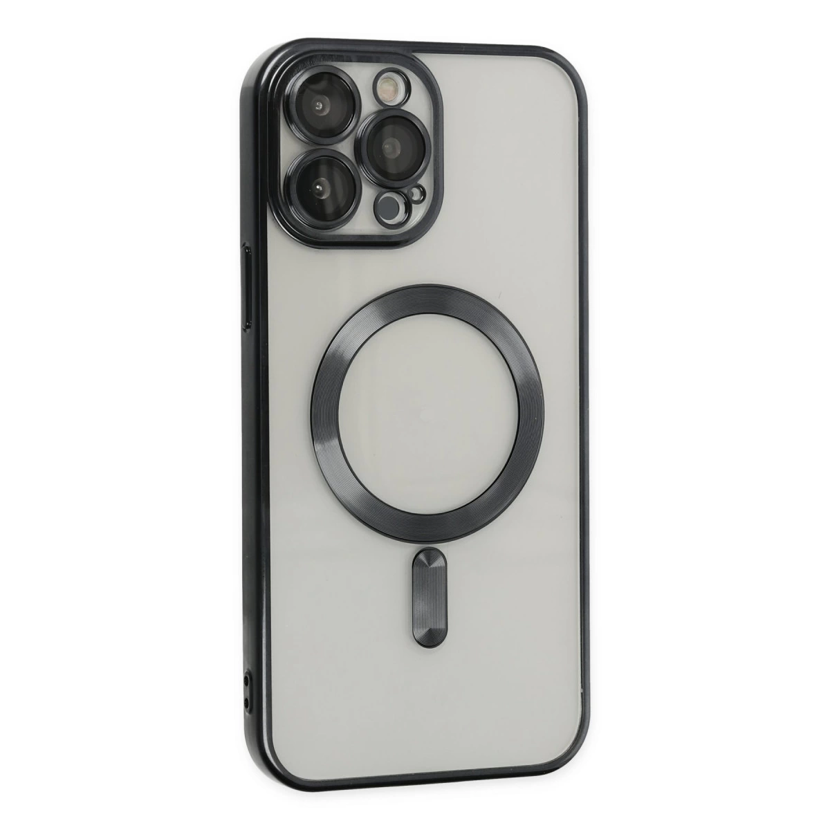 Dört kameralı ve manyetik halkalı şeffaf telefon kılıfı.