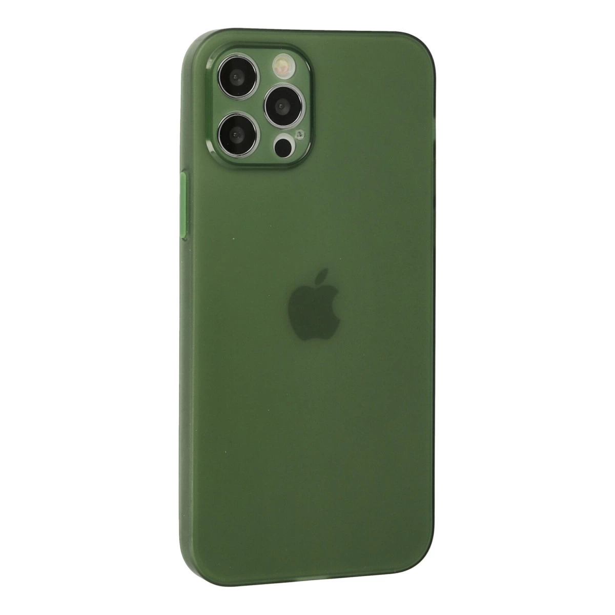 Apple logosu ve üçlü kameraya sahip yeşil iPhone kılıfı.