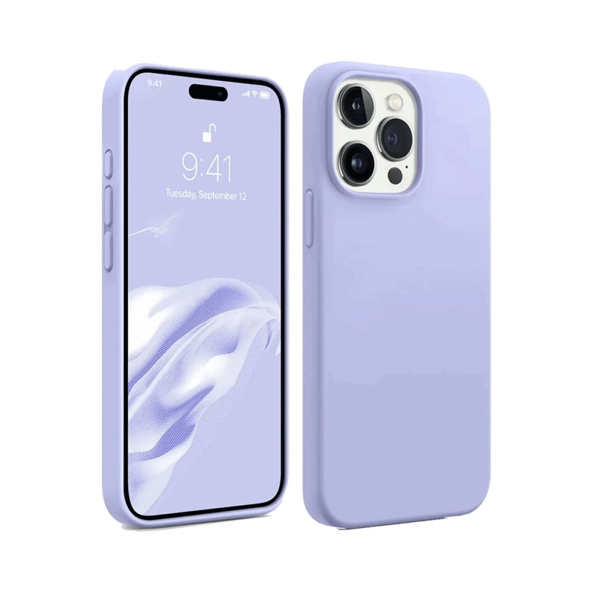 Ekranı ve arkası görünen, lila kılıflı mor bir iPhone.