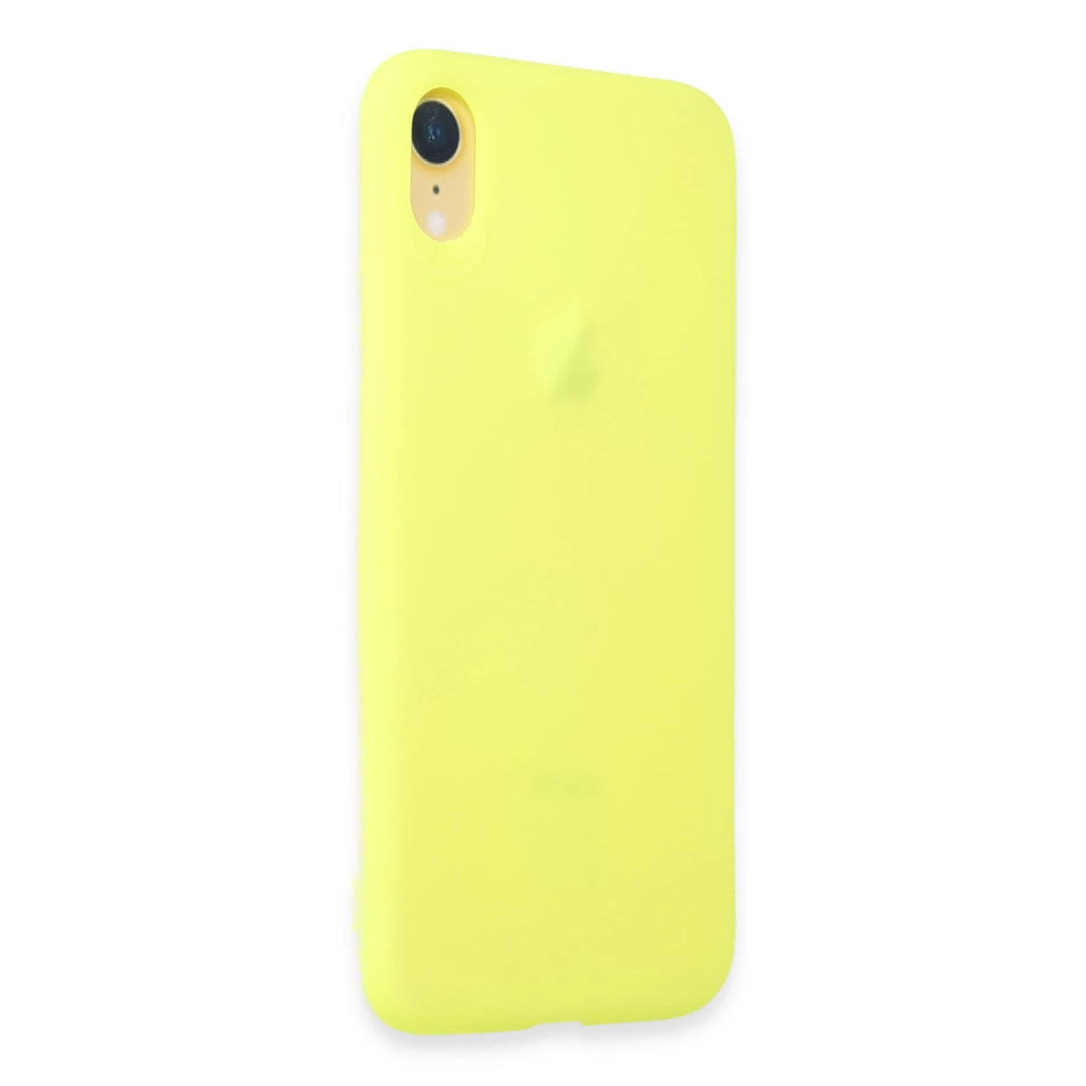 Sol üstte kamera kesiği olan parlak sarı iPhone kılıfı.