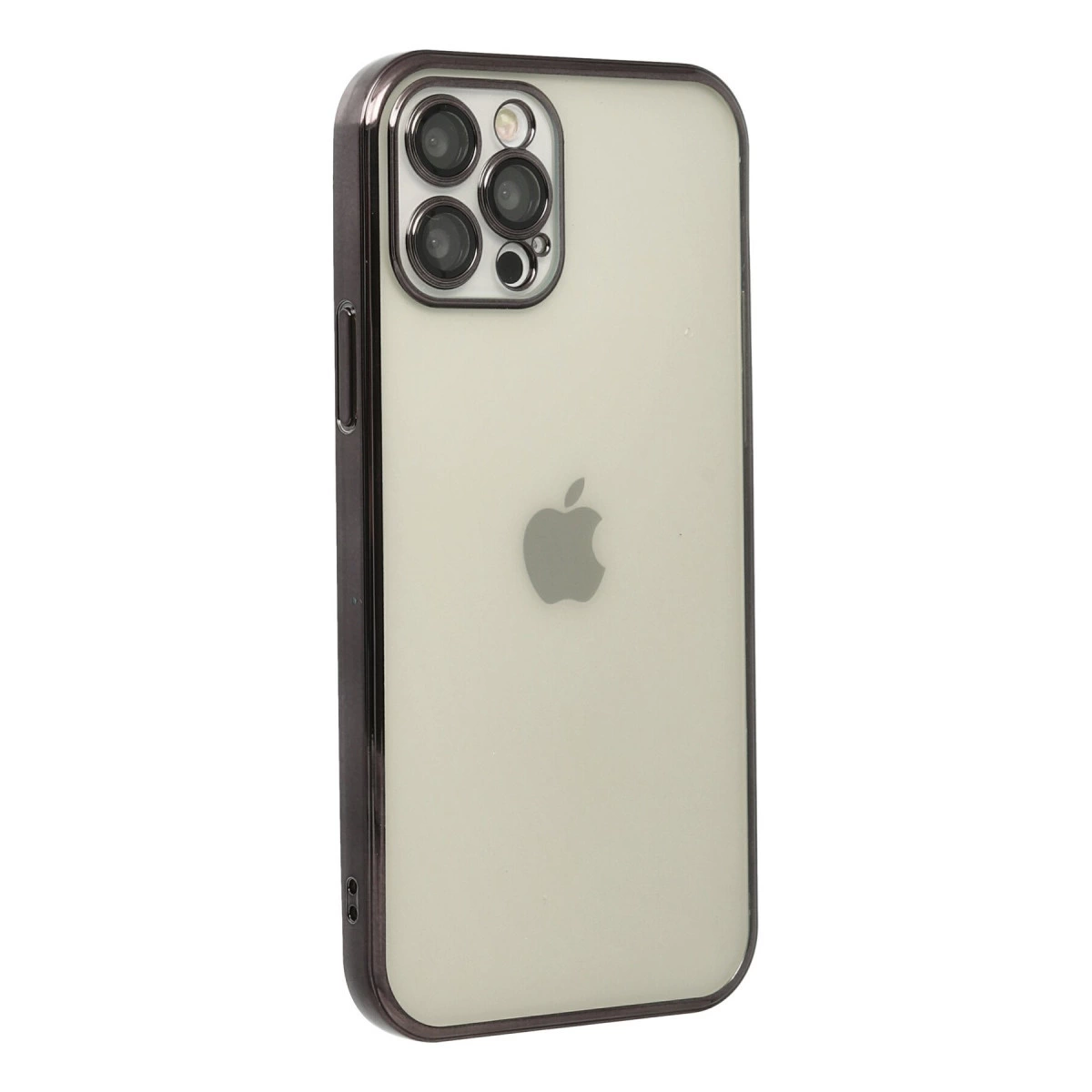 Apple logosu ve üç kamerası olan açık renkli iPhone'un arkası.