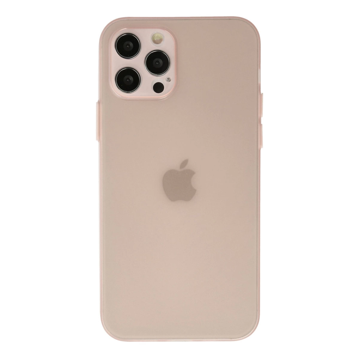 Üç kameralı, Apple logolu, rose altın rengi iPhone'un arkası.