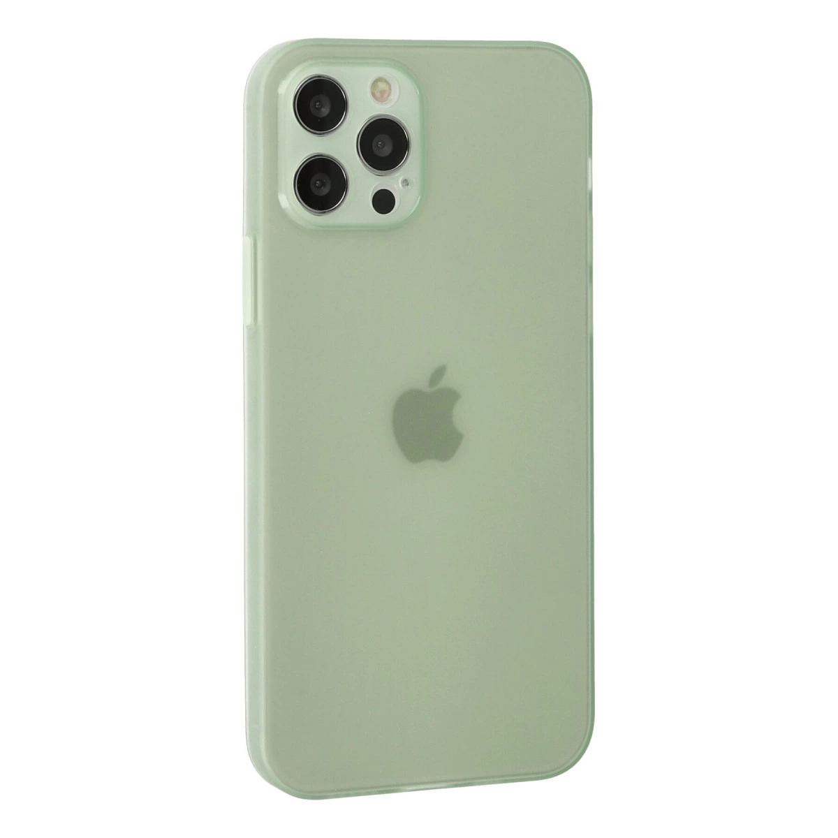 Üç kameralı ve Apple logolu yeşil telefon kılıfı.