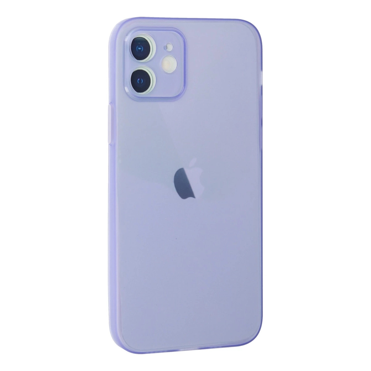 İki kameralı, Apple logolu mor iPhone.