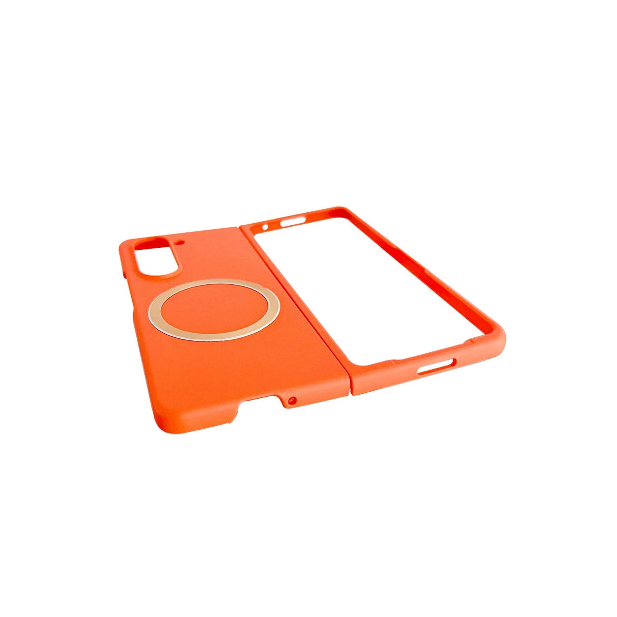 Mıknatıslı halkalı turuncu telefon kılıfı.