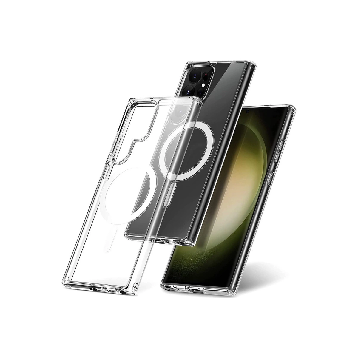 Akıllı telefonda manyetik halkalı şeffaf telefon kılıfı.