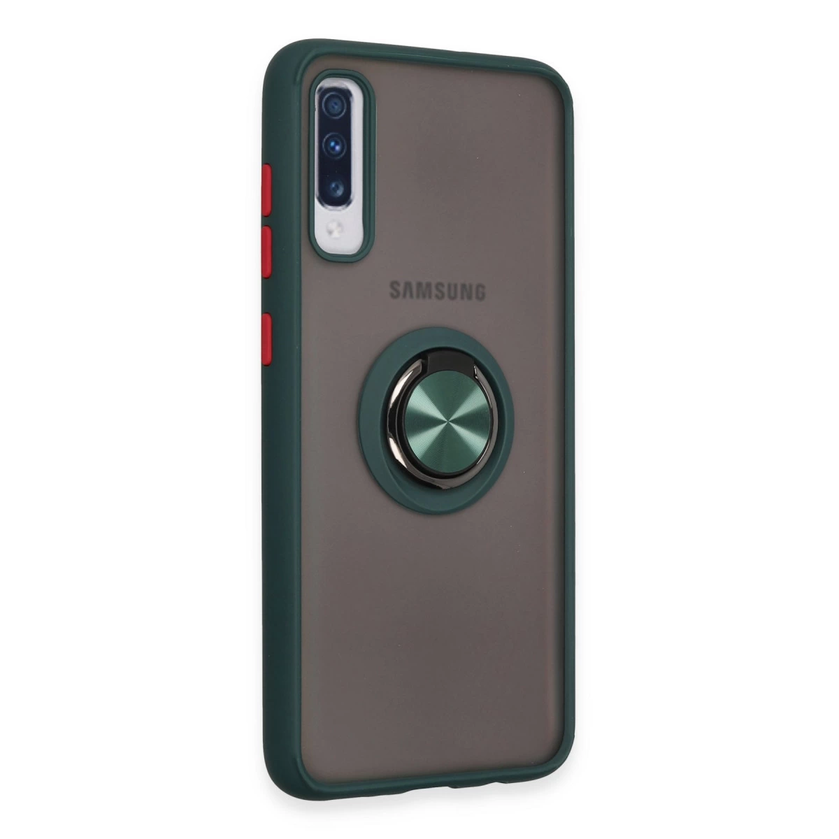 Halka tutuculu, Samsung logolu koyu yeşil telefon kılıfı.