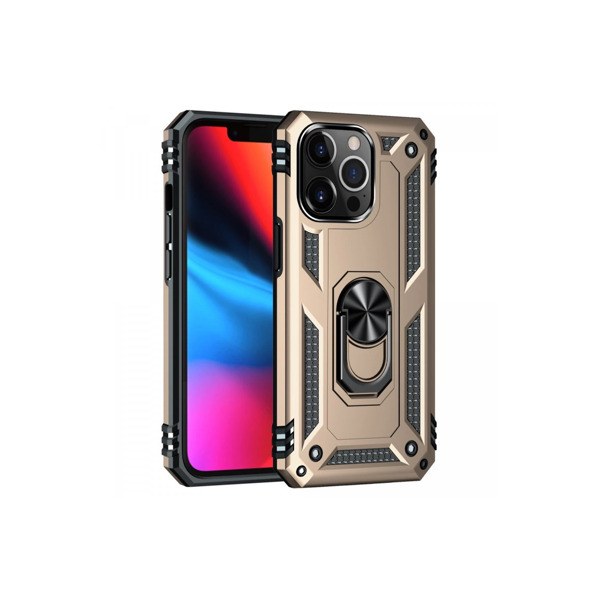 NEWFACE iPhone 13 Pro Uyumlu Sofya Yüzüklü Silikon Kapak Telefon Kılıfı Gold