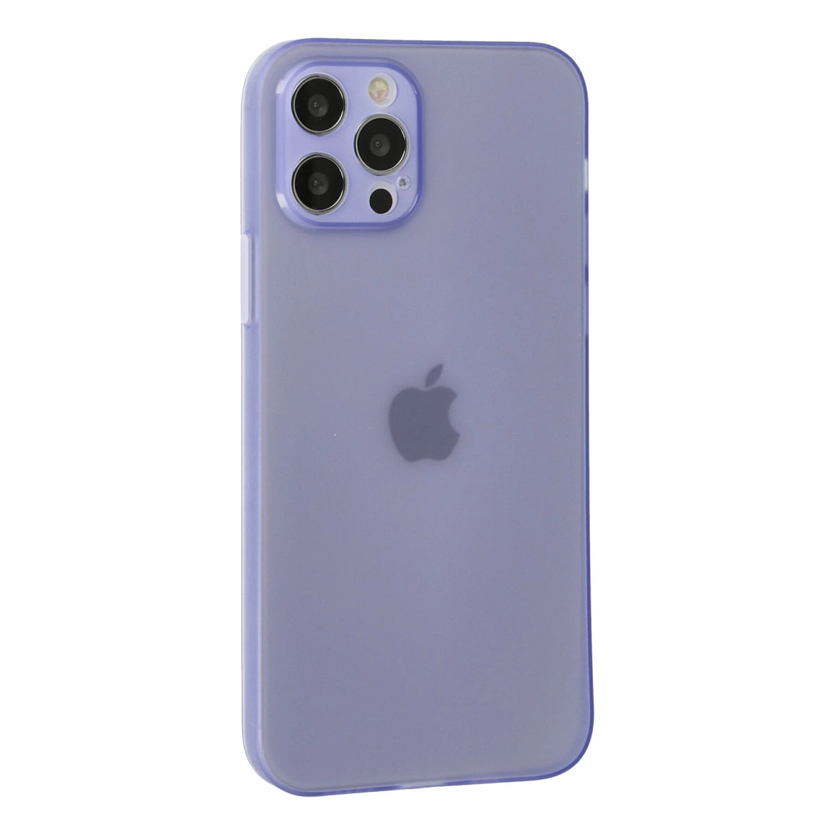 Üç kameralı ve Apple logolu mor telefon kılıfı.