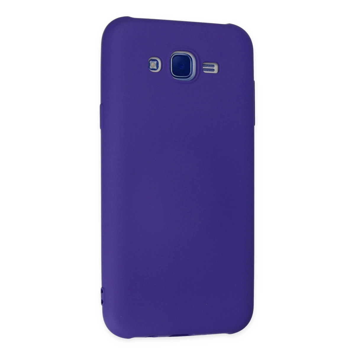 Kamera ve flaş kesimli mor telefon kılıfı.