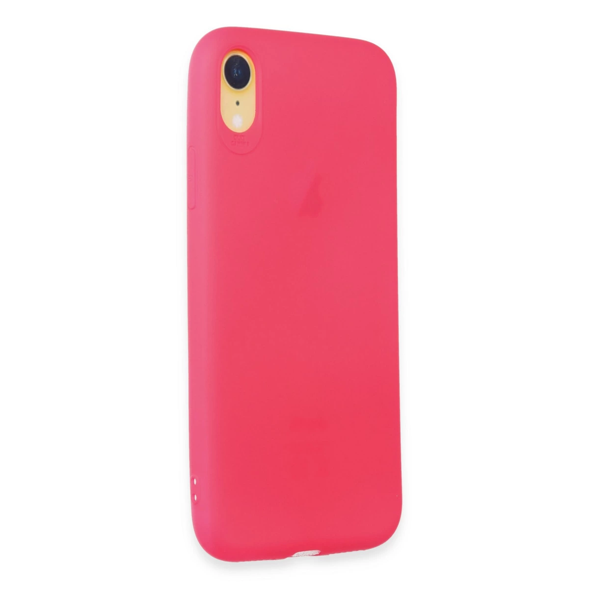 Kamera kesimli parlak pembe iPhone kılıfı.
