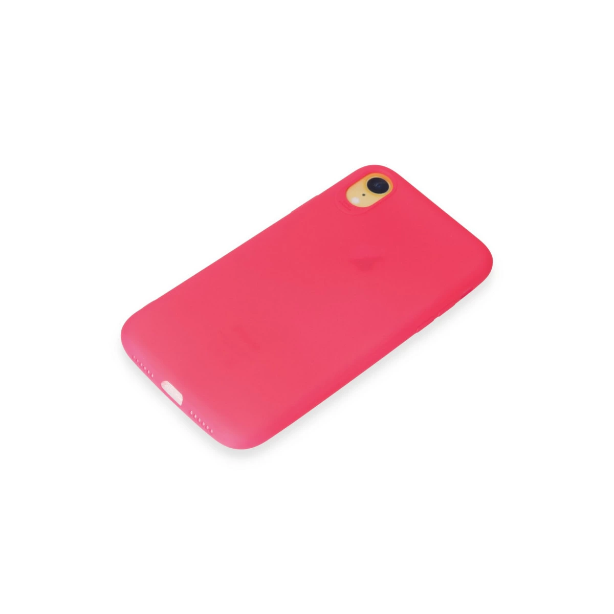 Beyaz zeminde parlak pembe telefon kılıfı.