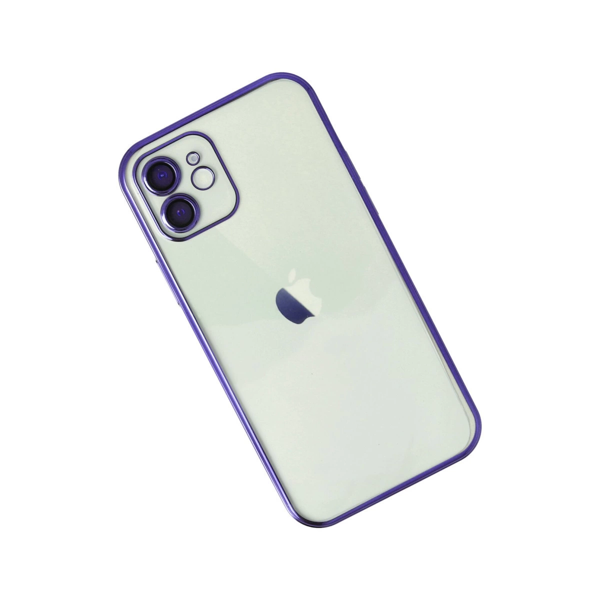 Mor çerçeveli, açık yeşil iPhone ve Apple logosu.