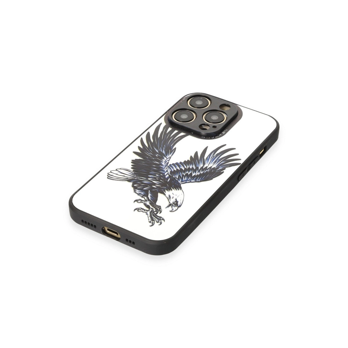 Kartal tasarımlı akıllı telefon, beyaz arka planda.