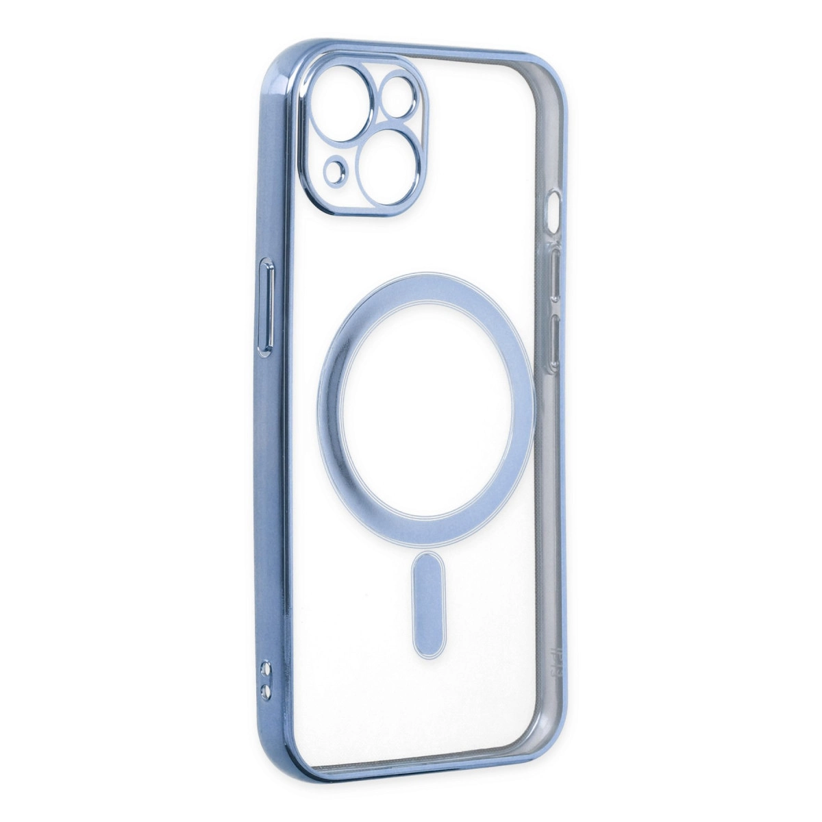 Mavi telefon kılıfı, kamera halkası ve manyetik halka beyaz arka planda.