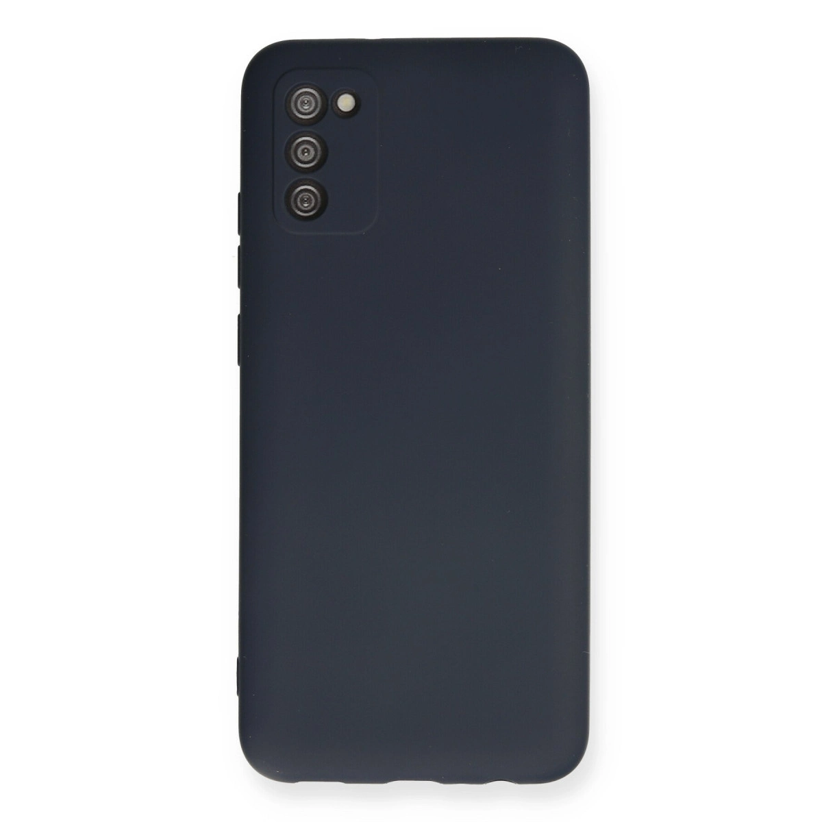 Arka yüzünde üç kamera lensi ve flaşı olan koyu gri telefon kılıfı.