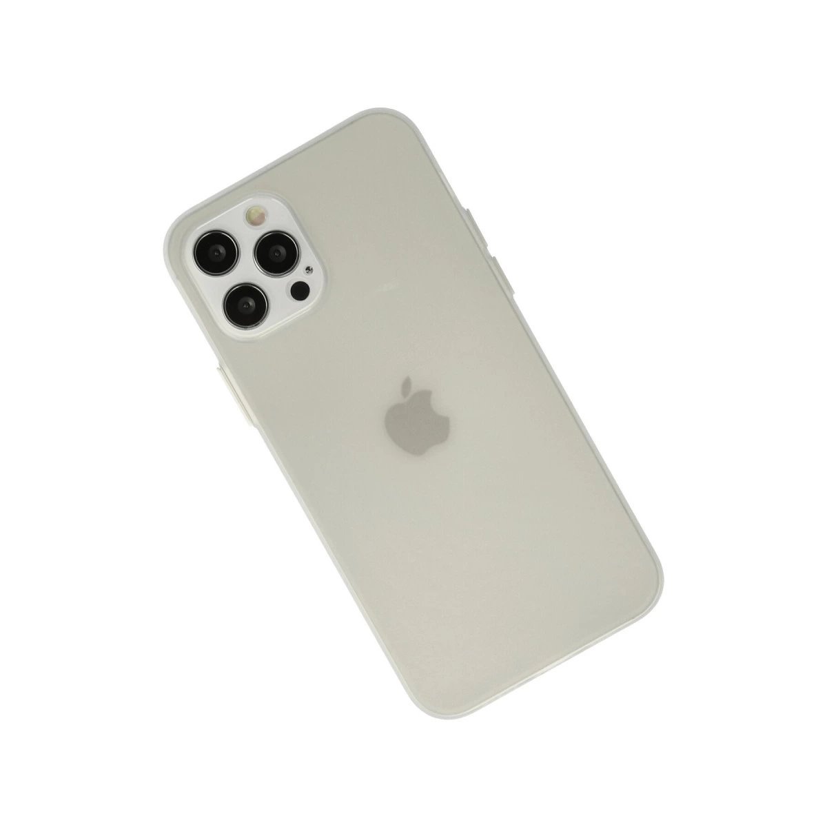 Arkada dört kamerası ve Apple logosu bulunan açık gri bir iPhone.