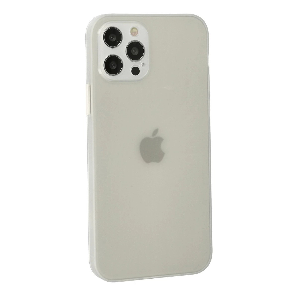 Dört kameralı iPhone için şeffaf kılıf ve Apple logosu.