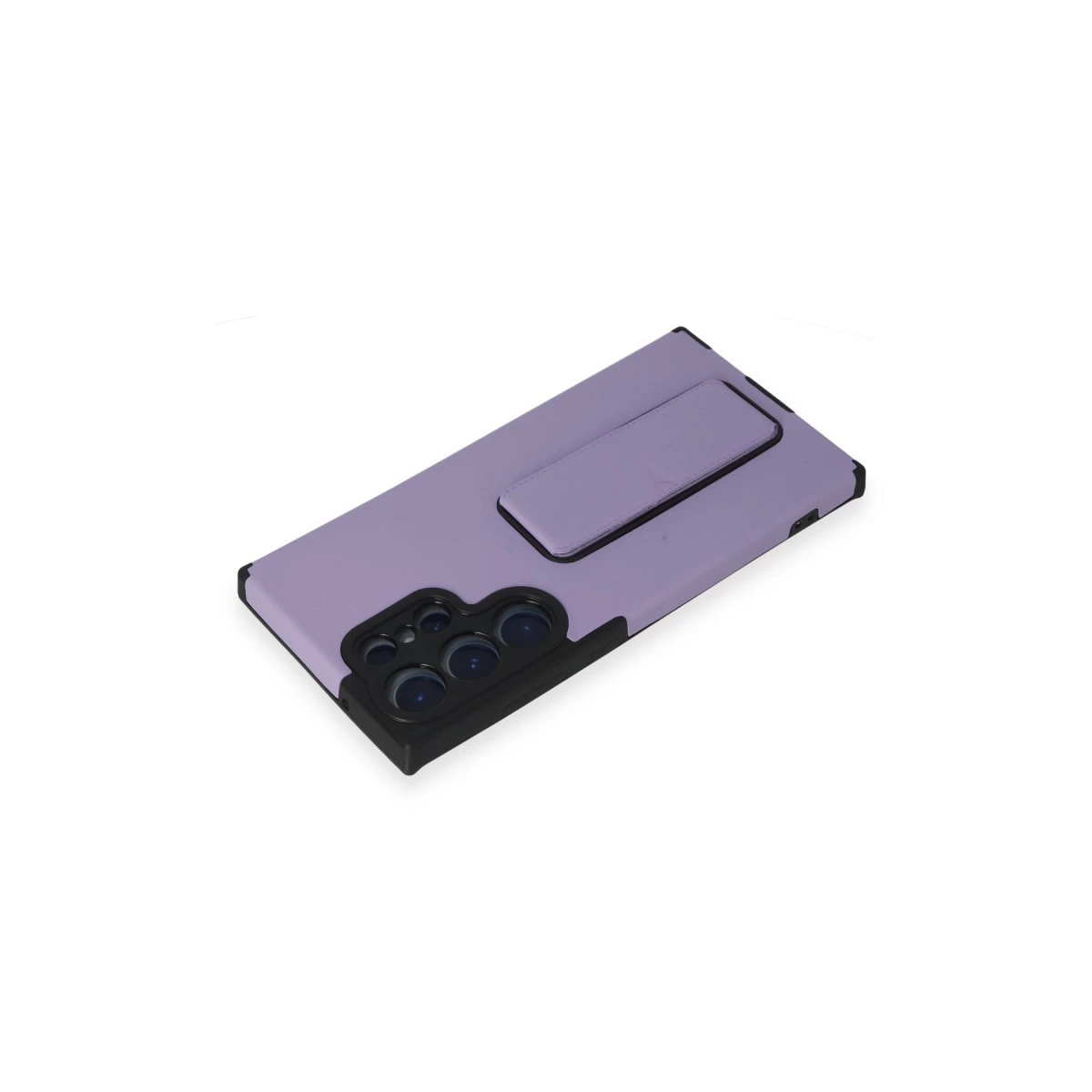 Entegre stantlı ve kamera oyuklu lavanta rengi telefon kılıfı.