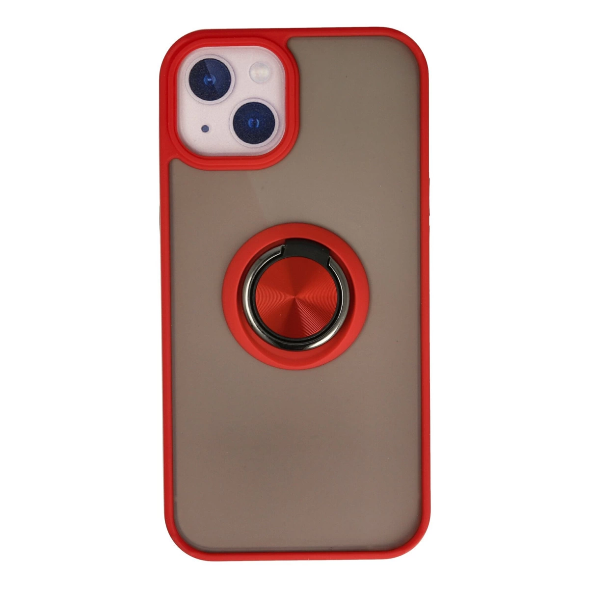 Kırmızı ve gri iPhone kılıfı halka tutuculu.