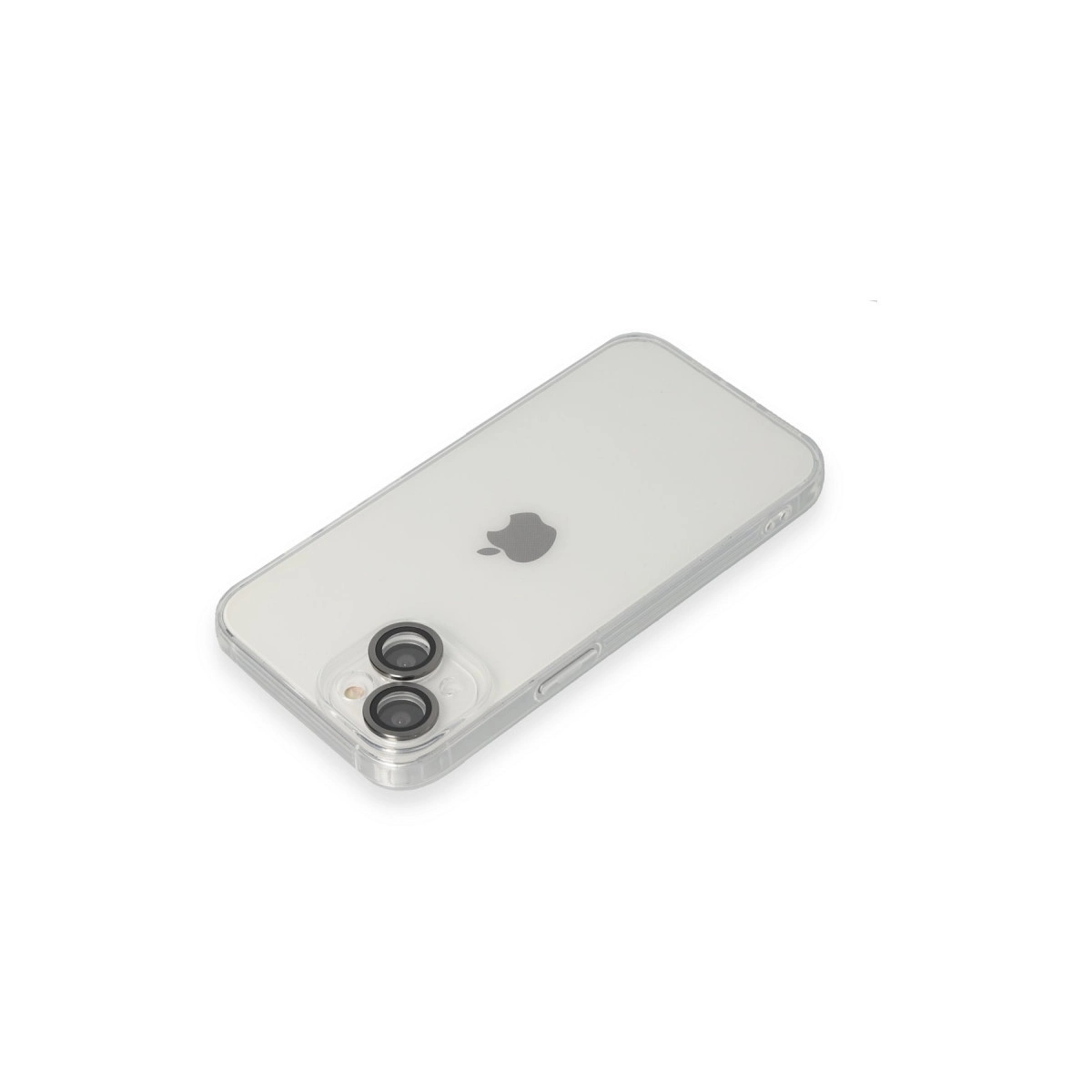 İki kameralı ve Apple logolu şeffaf iPhone kılıfı.