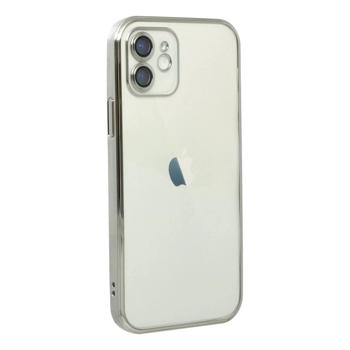 Kamera ve elma logosunu gösteren iPhone için şeffaf kılıf.