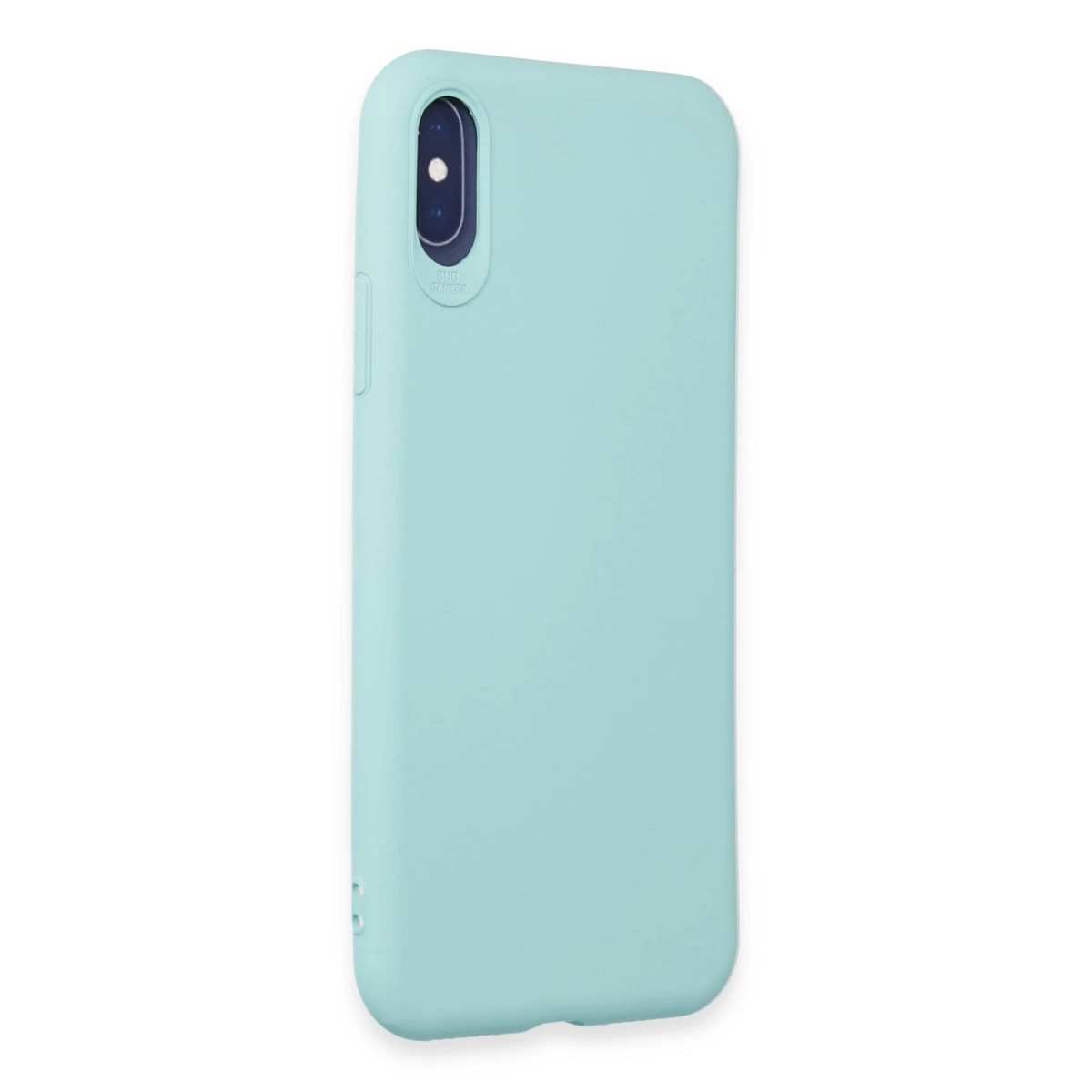 Arkada çift kamerası olan açık mavi telefon kılıfı.
