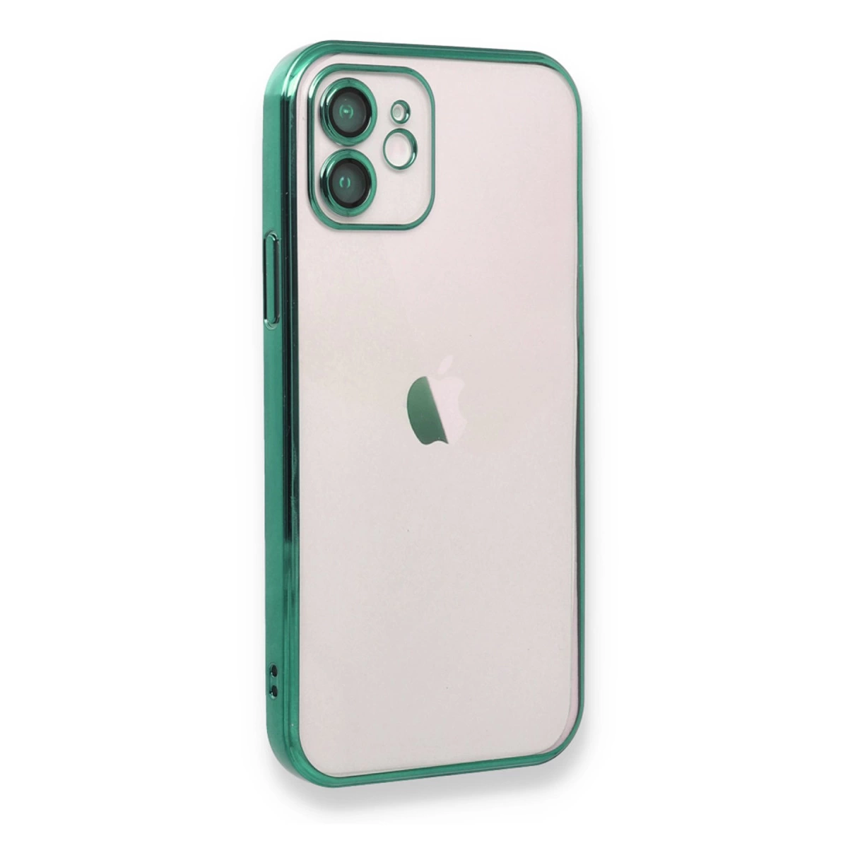 Yeşil kenarlı ve kameralı şeffaf telefon.
